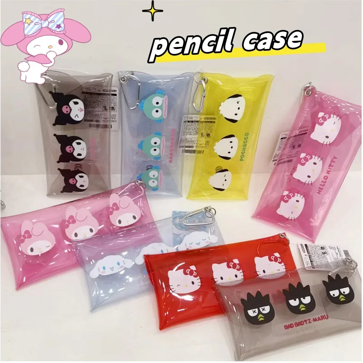 Hello Kitty Astuccio per matite in PVC culomi, scatola di cancelleria, portafoglio per trucco cartoon Sanrio, carino borsa per riporre la mia melodia di Cinnamoroll per le donne