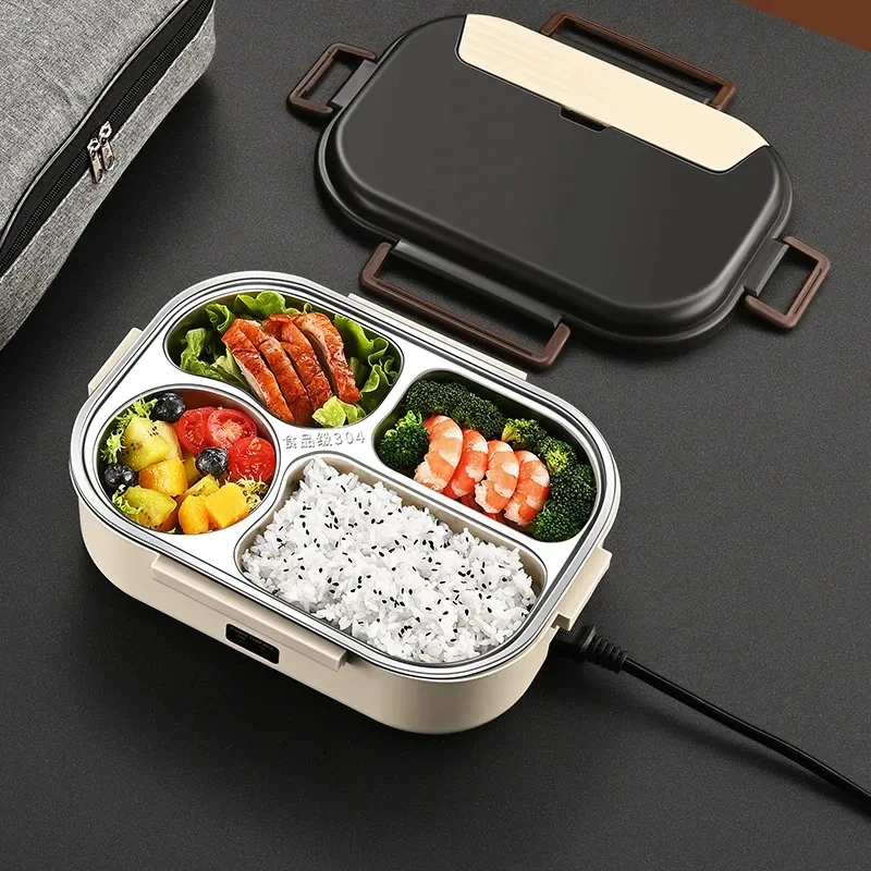 Electric Heated Lunch Boxes Stainless Steel Food Insulation Bento Lunch Box Home Portable Keep Warm Lunch Box with Storage Bag