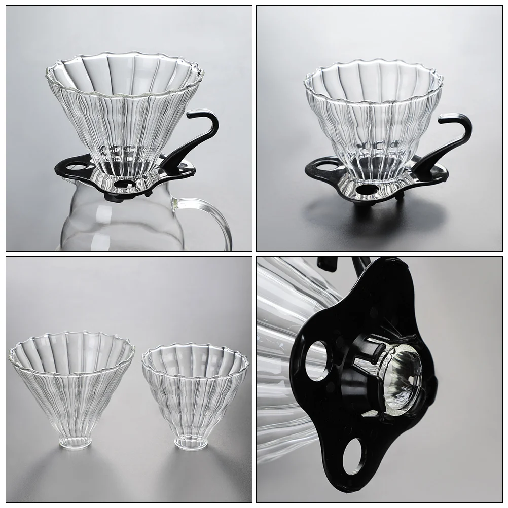 

2Pcs Durable Glass Coffee Funnel Dripper Reusable Filter Strainer Easy Clean Home Use Coffee Dripper Stripe Tea Slag Funnel