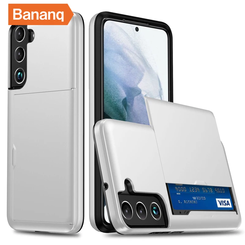 

Bananq Slide Card Slot Phone Case For Samsung S22 S21 S20 Ultra FE S10 Plus Shockproof Card Bag Cover For Galaxy Note 20 10