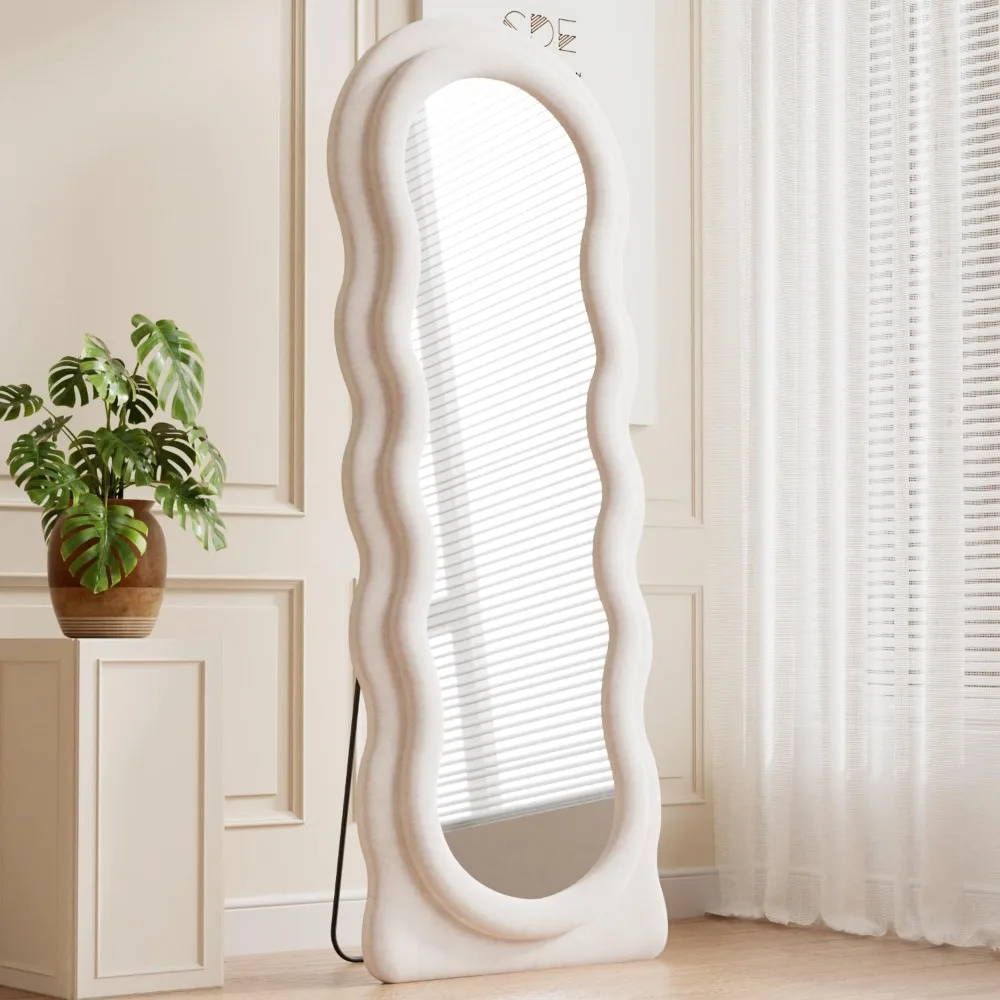 Full-Length Wavy Mirror, 63 x 24, Versatile for Hanging or Leaning, Wall-Mounted Distressed Style