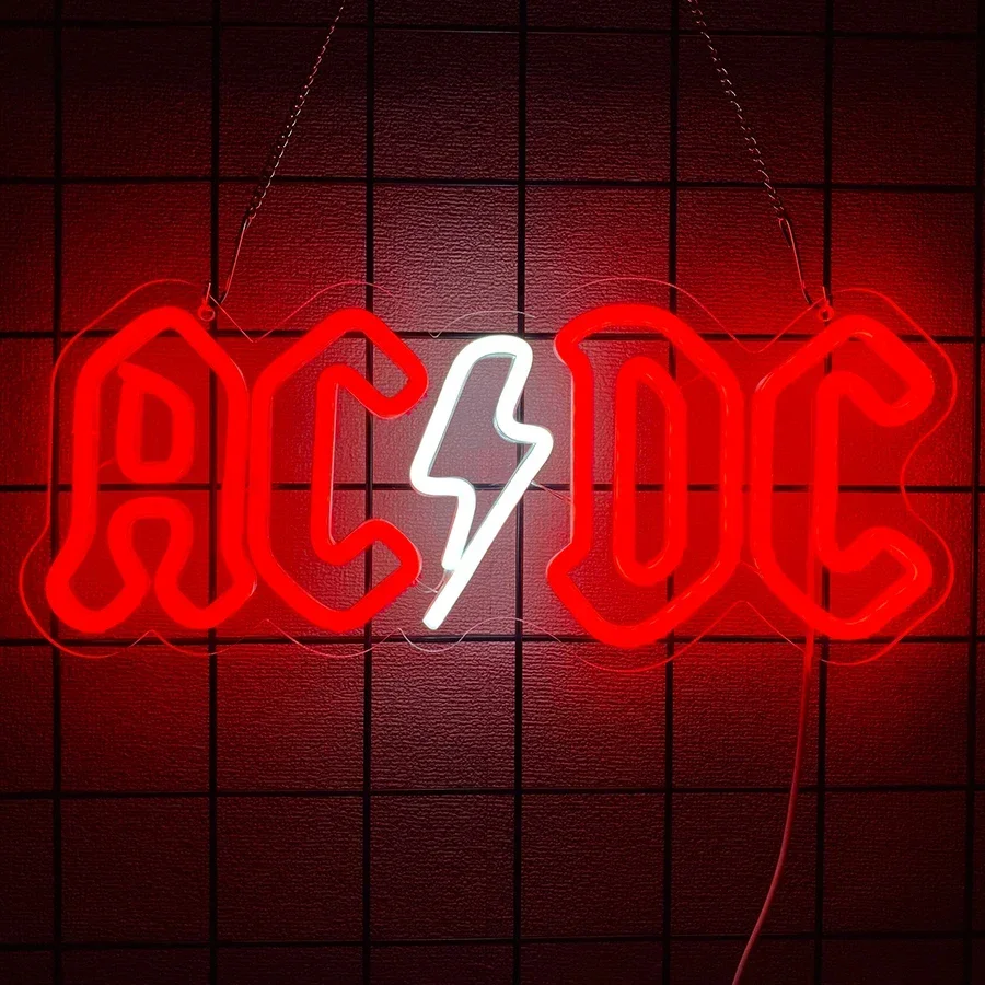 LED Music Neon Lights Sign for Bedroom Man Cave Decor Rock Fans Gifts Music Studio Party ACDC Band Neon Sign for Wall Decor