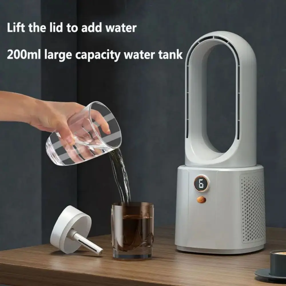 مروحة تنقية الهواء الأنيقة الخالية من الشفرة مع تحكم 6 سرعات، قابلة لإعادة الشحن عبر USB - محمولة، مروحة مكتب يمكن التحكم فيها بأزرار للاستخدام الداخلي والخارجي