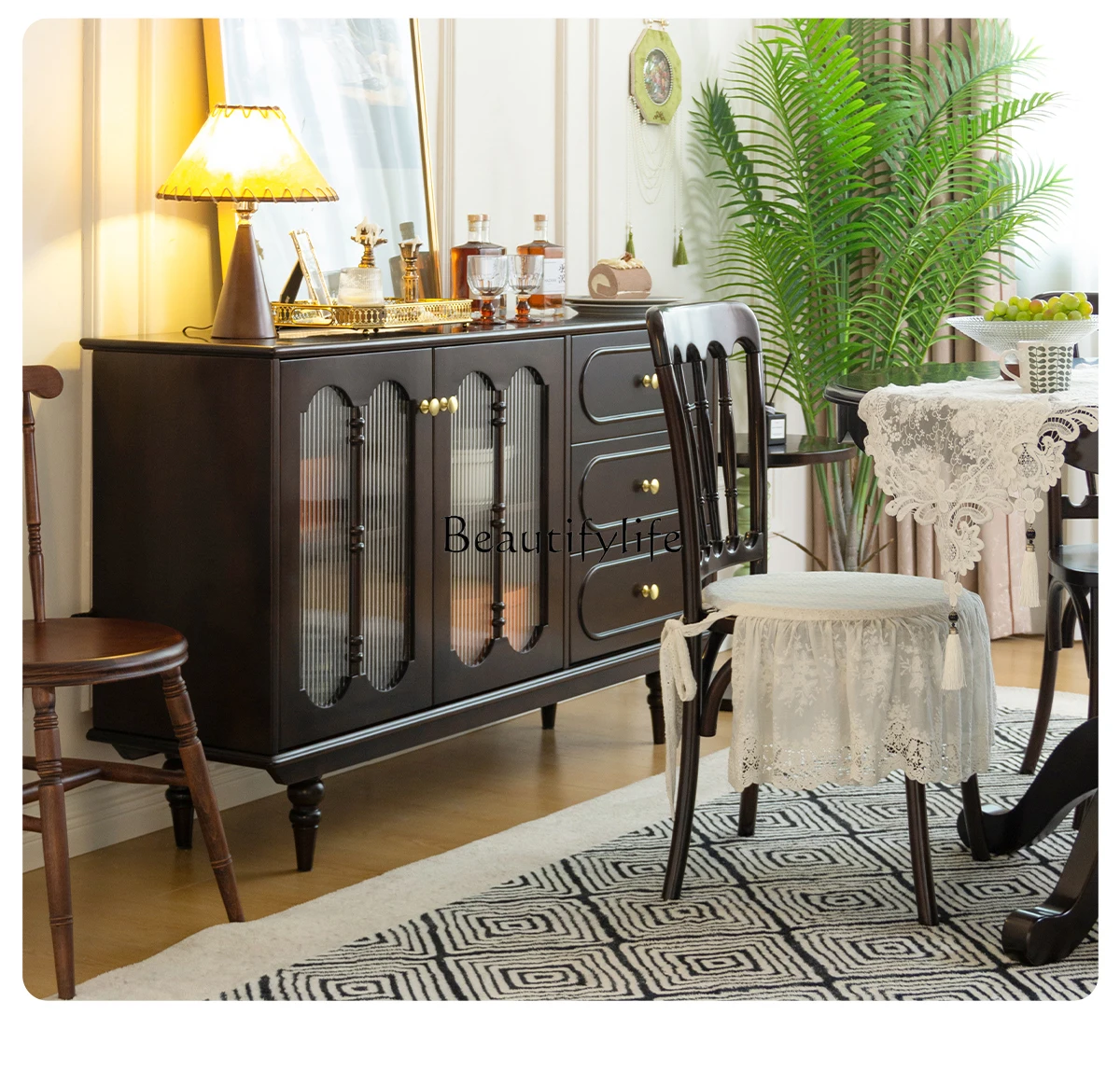 5Retro side cabinet solid wood against the wall integrated locker French multi-function