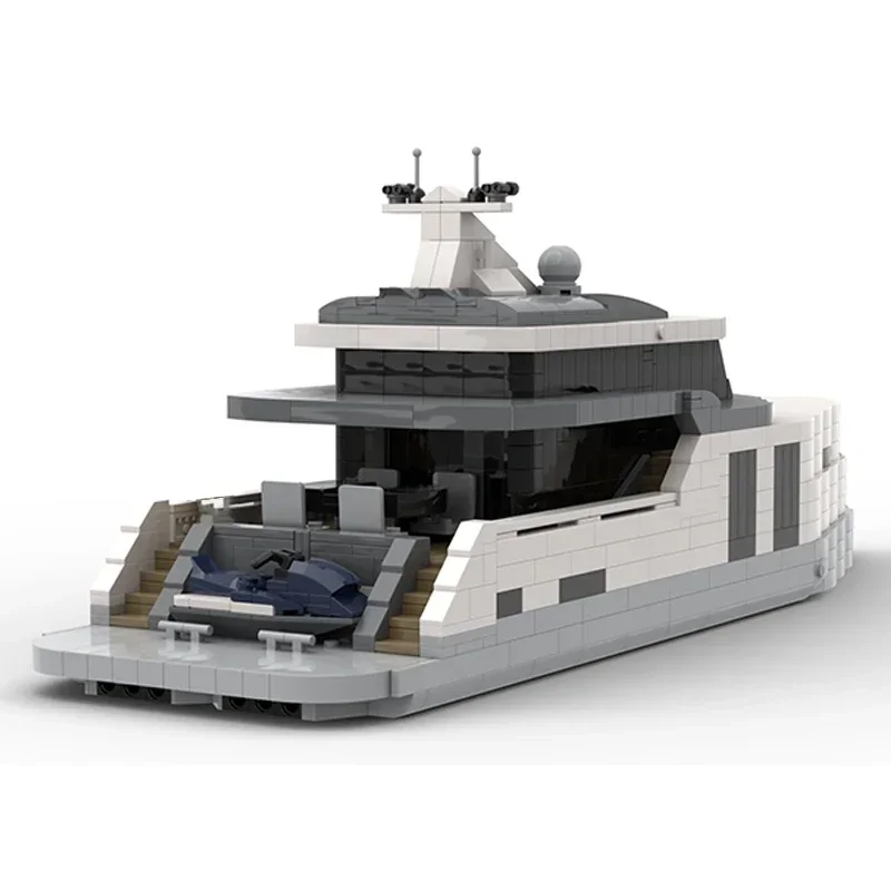 MOC-décennie s de Construction Modulaires pour Enfant, Modèle de Bateau de Luxe, Yacht à l'Échelle Minifigure, Technologie, Jouets à Assembler Soi-Même, Idée Cadeau