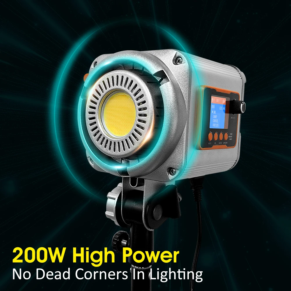 200W COB Video Light Bi-Color 2700-6500K Universal Bowens Mount Yidoblo ZD200pro with 10 Light Effects APP Control Studio Lights