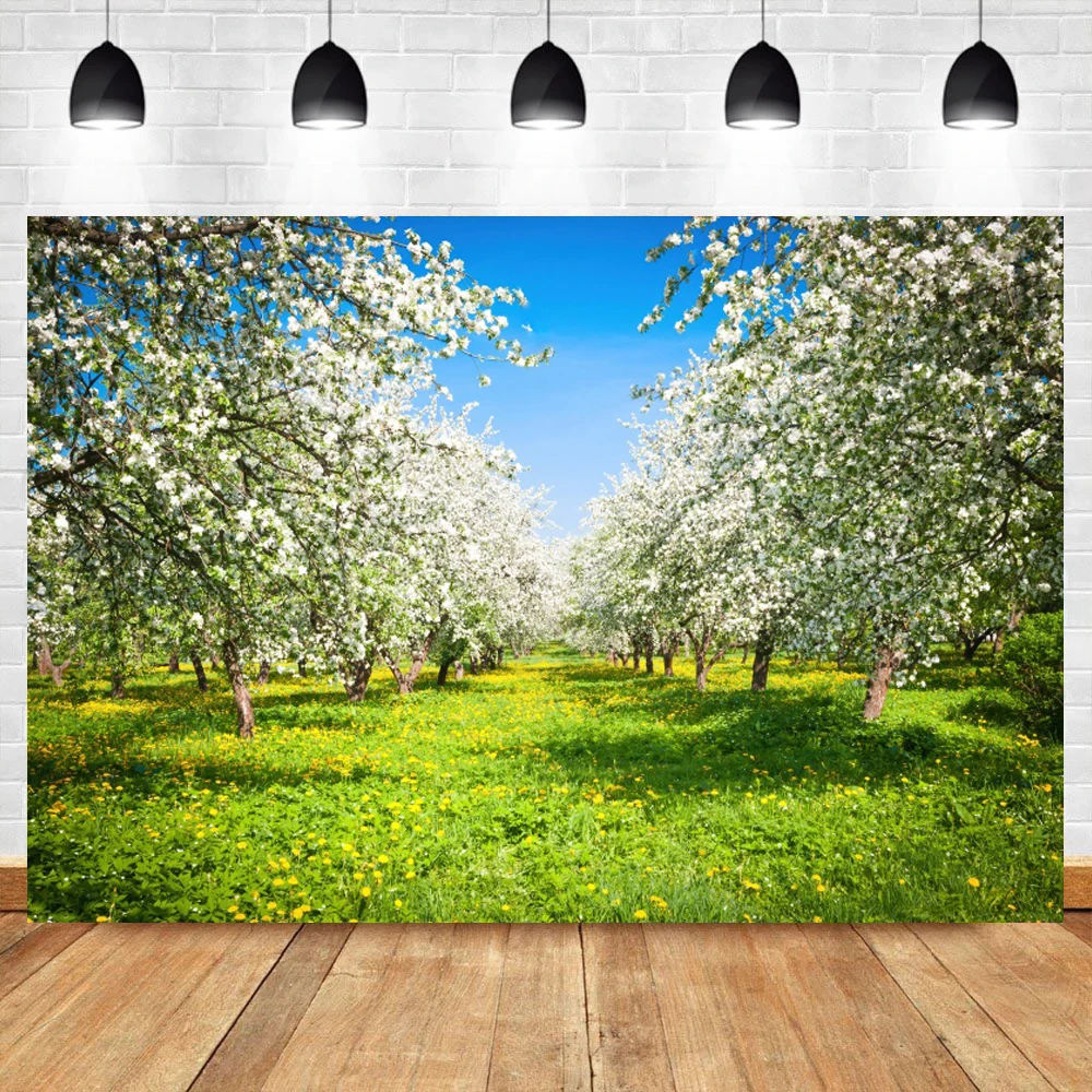 Laeacco Spring Forest Flowers Blossom Tree Art Grassland Natural Landscape Photo Backdrops Backgrounds Baby Portrait Photophone