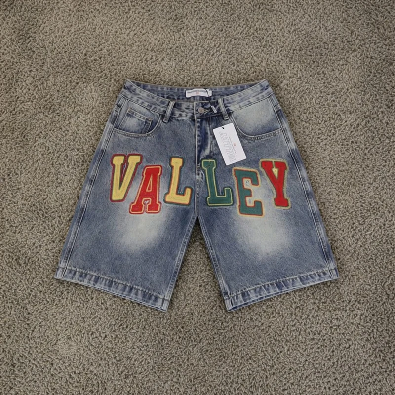 Pantalones Cortos de Mezclilla de Alta Calidad con Bordado Colorido y Estampado para Hombre y Mujer, Estilo Urbano y Moderno