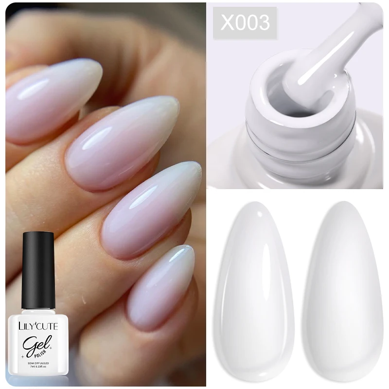 LILYCUTE 7 ml weißes Nagelgelpoliermittel Nude Pink Color Series Gel Semi Permanent UV Gel Soak Off UV LED Nail Art Base Top Coat