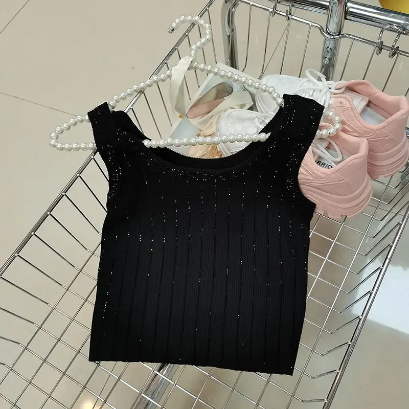 Nuovi prodotti primaverili Diamanti a strisce verticali in gilet lavorato a maglia lucido e versatile di nuovo stile estivo