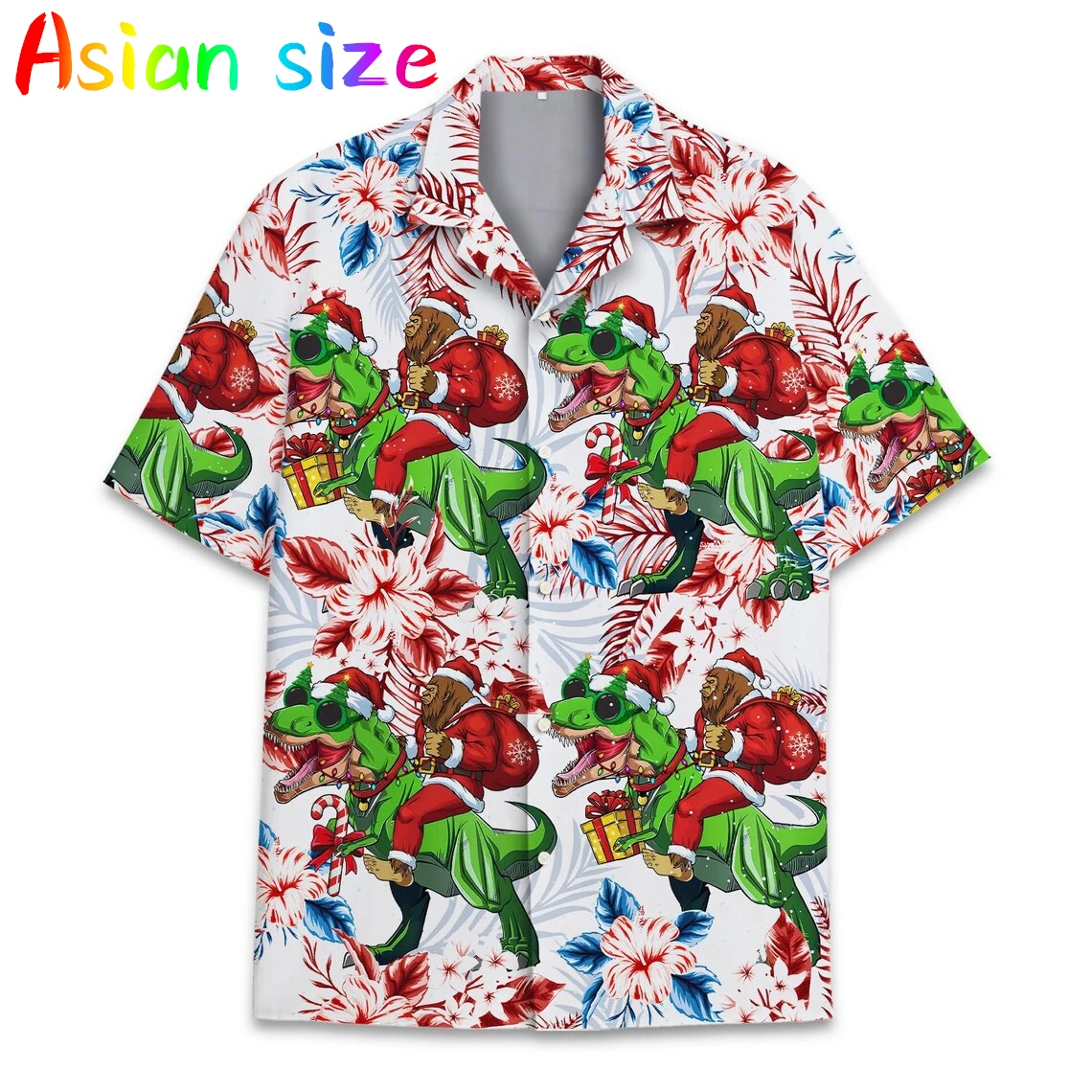 

Уличная одежда большого размера, гавайская рубашка с короткими рукавами и 3D аниме Санта-Клаусом и динозавром, мужские праздничные повседневные модные блузки с лацканами