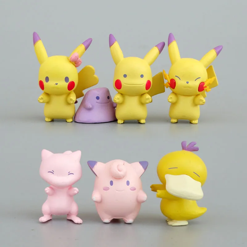 6Pcs/Set Anime Pokemon Clefairy Psyduck Pikachu Mewtwo Ditto PVC Action Figures Model Dolls Toys Kids Gifts