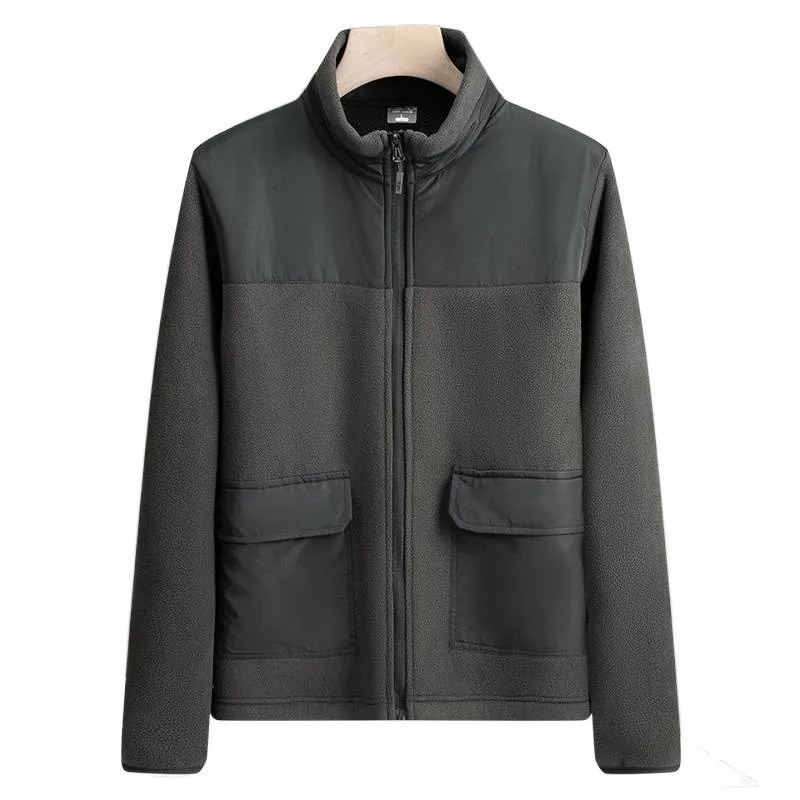 

Winter Splicing Warm Composite Fleece Soft Heat Storage Windproof Stand-up Neck Cardigan Long-sleeved Jacket Men's Jacket
