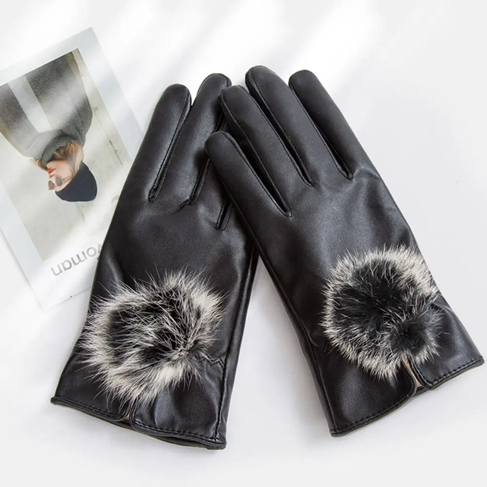 

1 Pair Touch Screen Warm Gloves Windproof Pu Winter Anti Slip Snap Design Cycling Waterproof Women Gift Light Weight