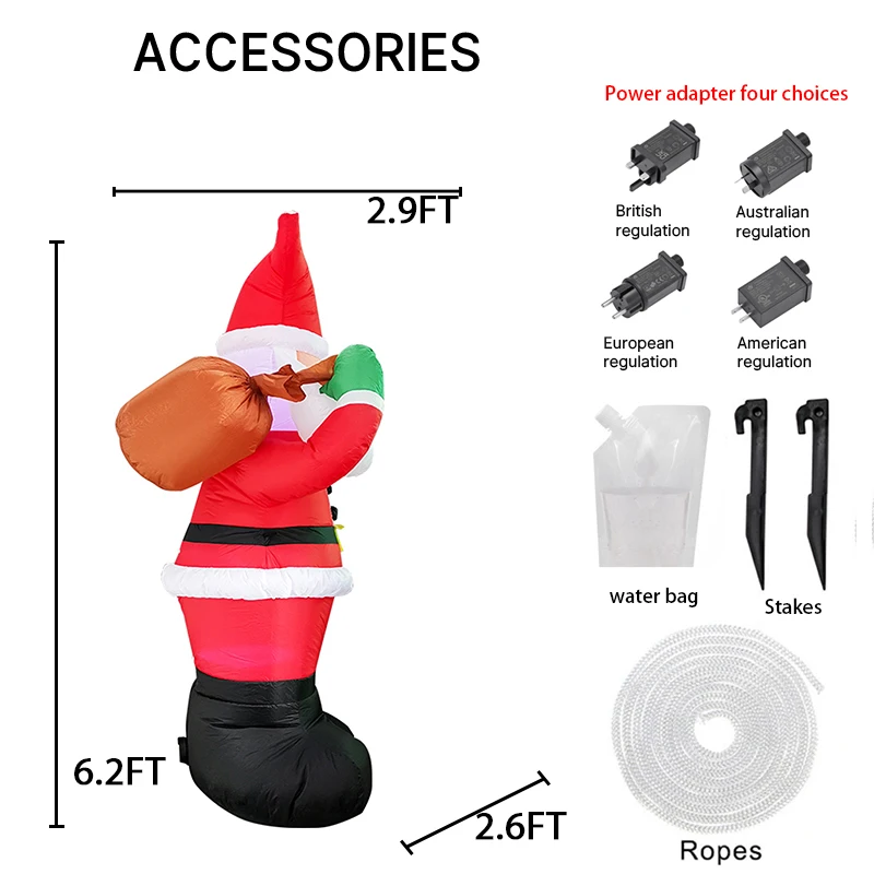 5.91FT Inflatable Toy Santa Claus with LED Lights Christmas Decorations for Yard Xmas Supplies Home Ornaments Festive Gifts