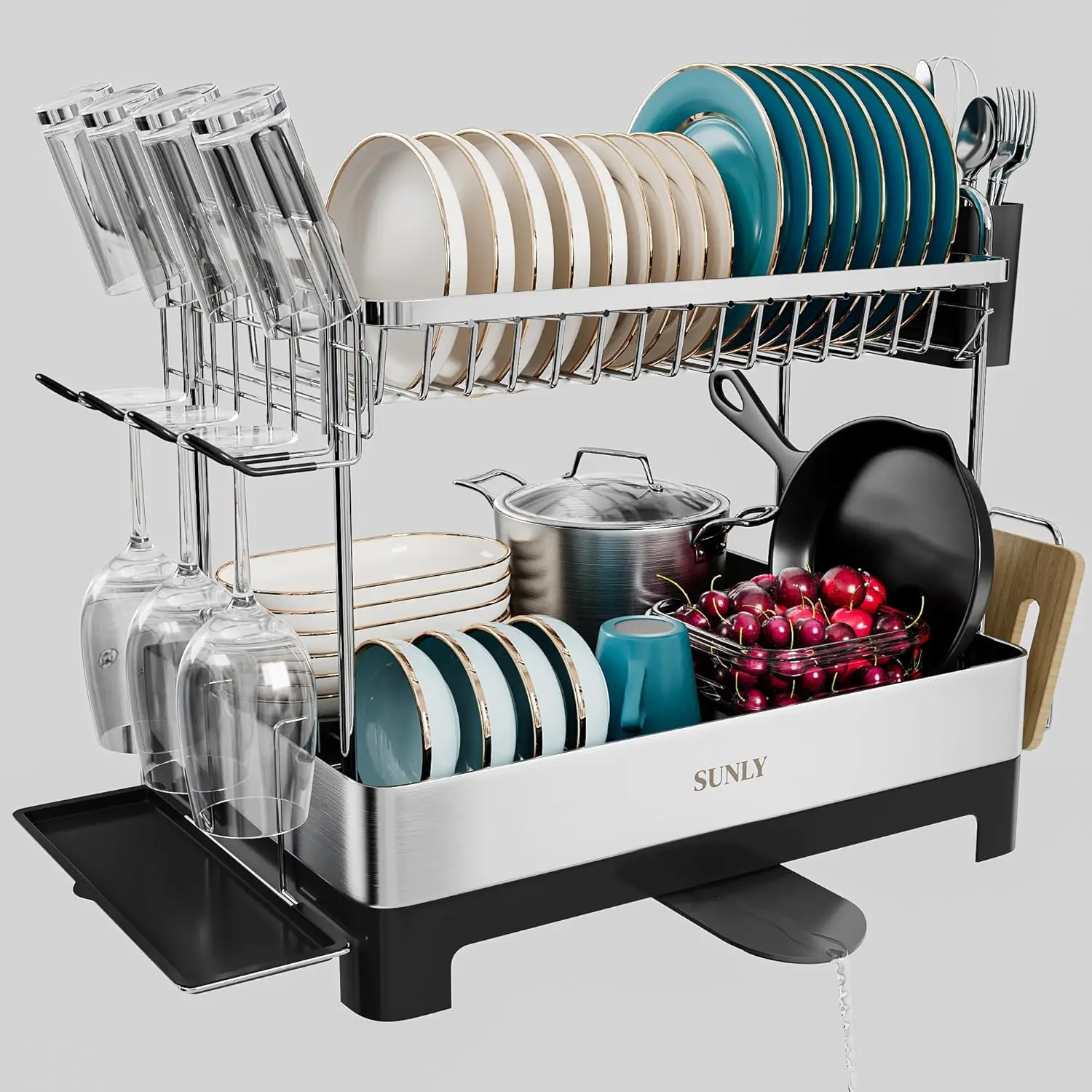 

2 Tier Dish Drying Rack, Extra Large Dish Rack, Multifunctional Large Dish Drainers for Kitchen Counter, Black