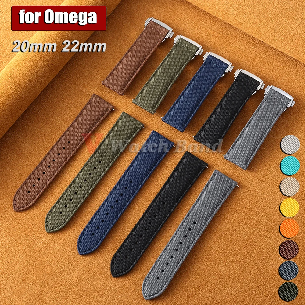 Nylon Sailcloth Watch Strap 20mm 22mm for Omega Seamaster 300 Watch Bands for Speedmaster AT150 Folding Buckle Men's Bracelets