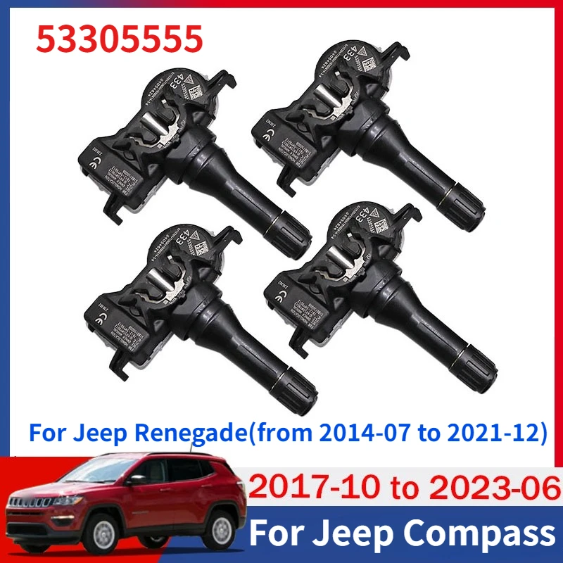 53305555 TPMS 4 Teile/los Für 2017-2024 Jeep Compass 2014-2021 Renegade Reifendruck Monitor System Sensor 433MHZ 68105280AF