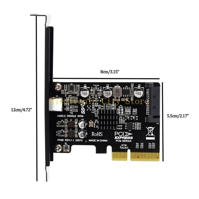 Tarjeta adaptador PCI-E chip ASM3242 PCIe a Tipo-C USB3.2 Gen2 Expansión Riser 20Gbps Transferencia rápida para