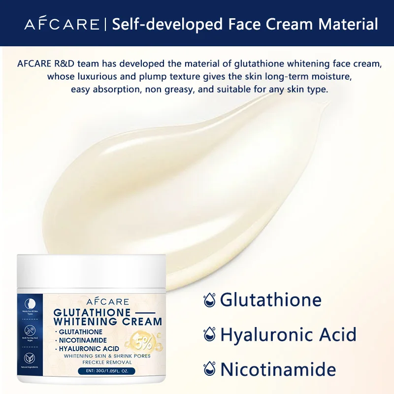 5% Glutathione Whitening Cream Fade Freckles Brighten Skin Tone Shrink Pores Nicotinamide Facial Cream Nourish Skin Care Product