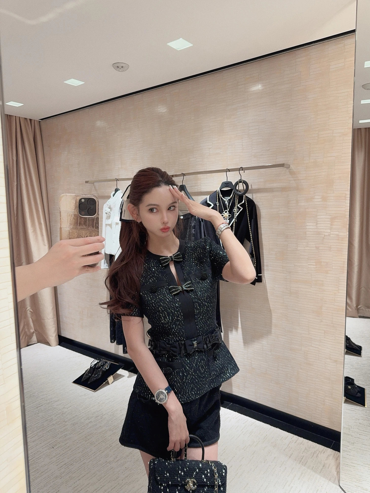 

Zhaochencen Knot Hollow out Sequin ort Sve Slimming Top Women's Faionable High Waist Design Spring T-irt