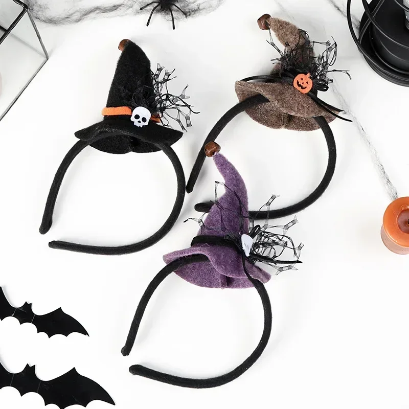 Happy Halloween Decoration Witch Hat Headband Children Kids Pumpkin Skull Horror Headwear Halloween  Party Cosplay Supplies