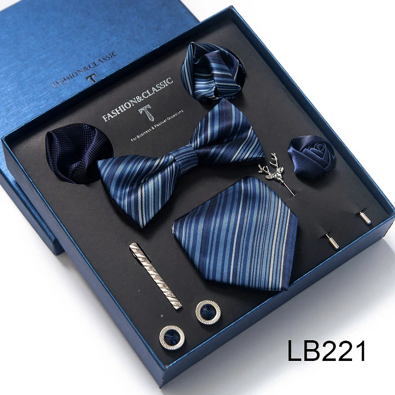 Hochwertiges Krawatten-Set, luxuriöse Geschenkbox, Seidenkrawatten-Set, 8 cm, festliches Geschenk, Krawatte, Einstecktücher, blaues Weihnachtsgeschenk – Detail 22