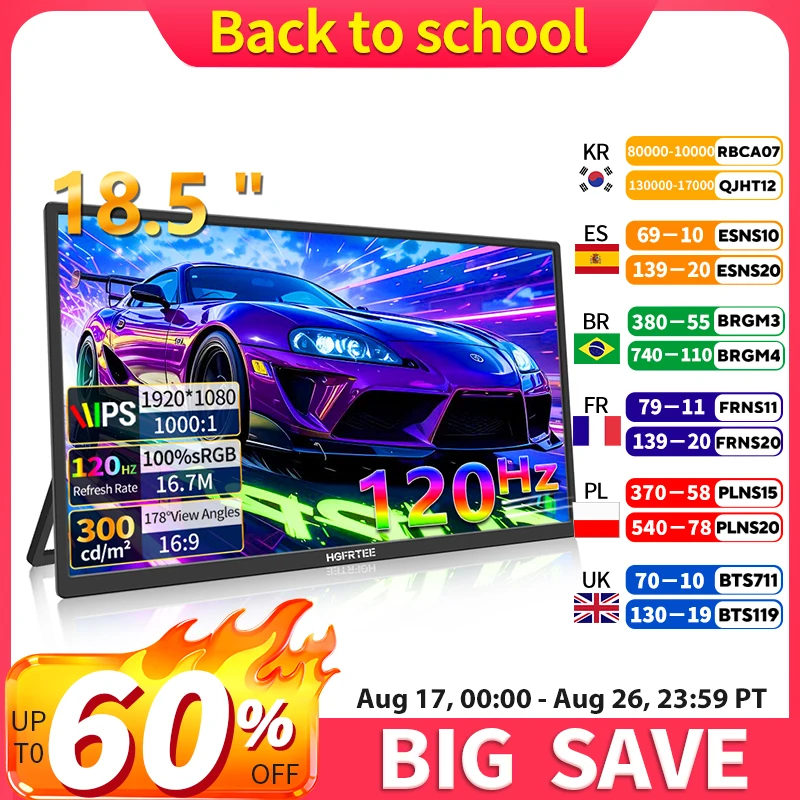 Gaming Console Under 1000 - HGFRTEE Portable Monitor 18.5inch 120Hz Resolution