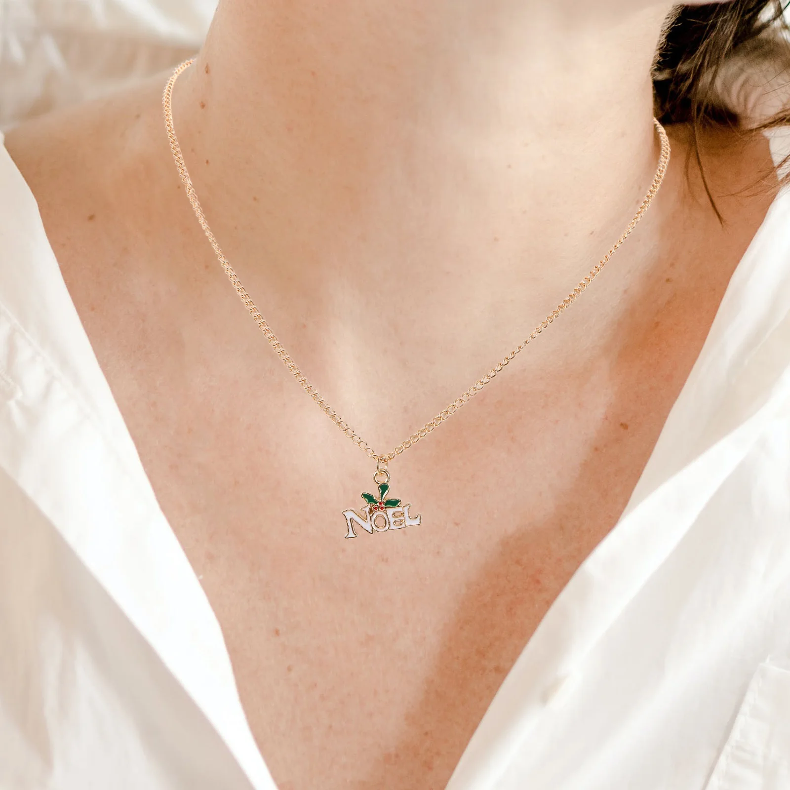 10pcs Christmas Pendant Necklace Alloy Clavicle Jewelry For Women Holiday Party Gift Red Green Dangle Necklaces Women Jewelry