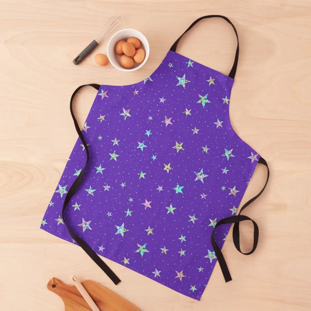 

Rainbow Holographic Iridescent Star Confetti Glitter Pattern (Purple) Apron For Cooking chef for man Apron