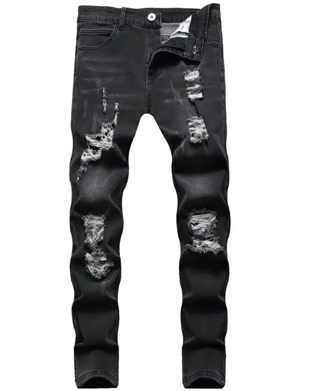 Rua elástica jeans masculino calças jeans lavagem cor sólida casual meados de cintura calças fino ajuste uso diário corredores