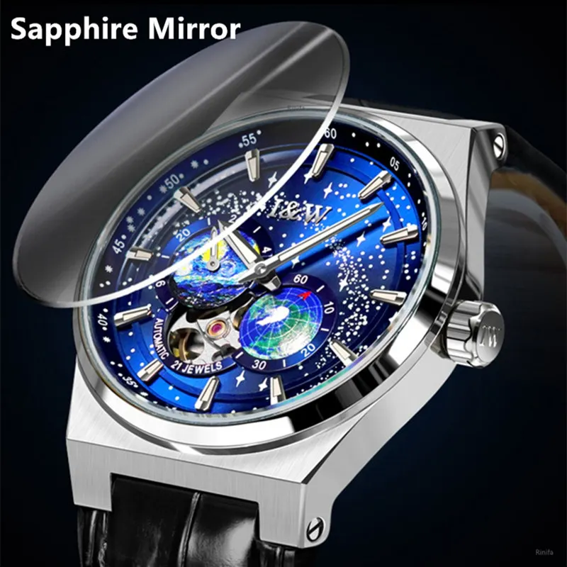 Switzerland I&W Mechanical Watch for Men Luxury Brand MIYOTA Automatic Men Watches HD Luminous Earth Relogios Masculino Sapphire