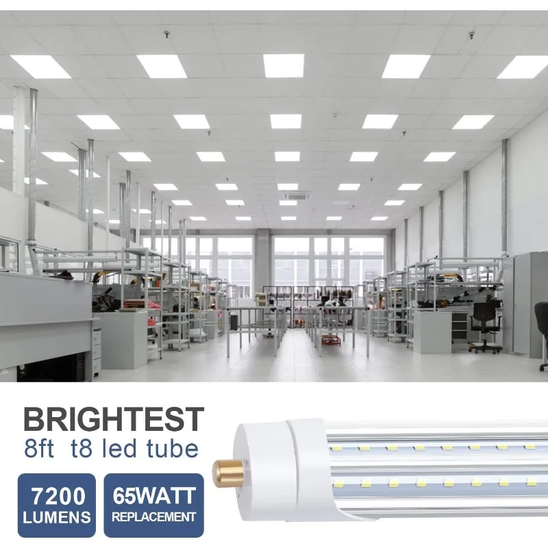 8 Feet LED Light, 65W Single Pin FA8 Base LED Bulb,5000K, Dual-Ended Power, Ballast Bypass, Clear Cover,T8 T10 T12