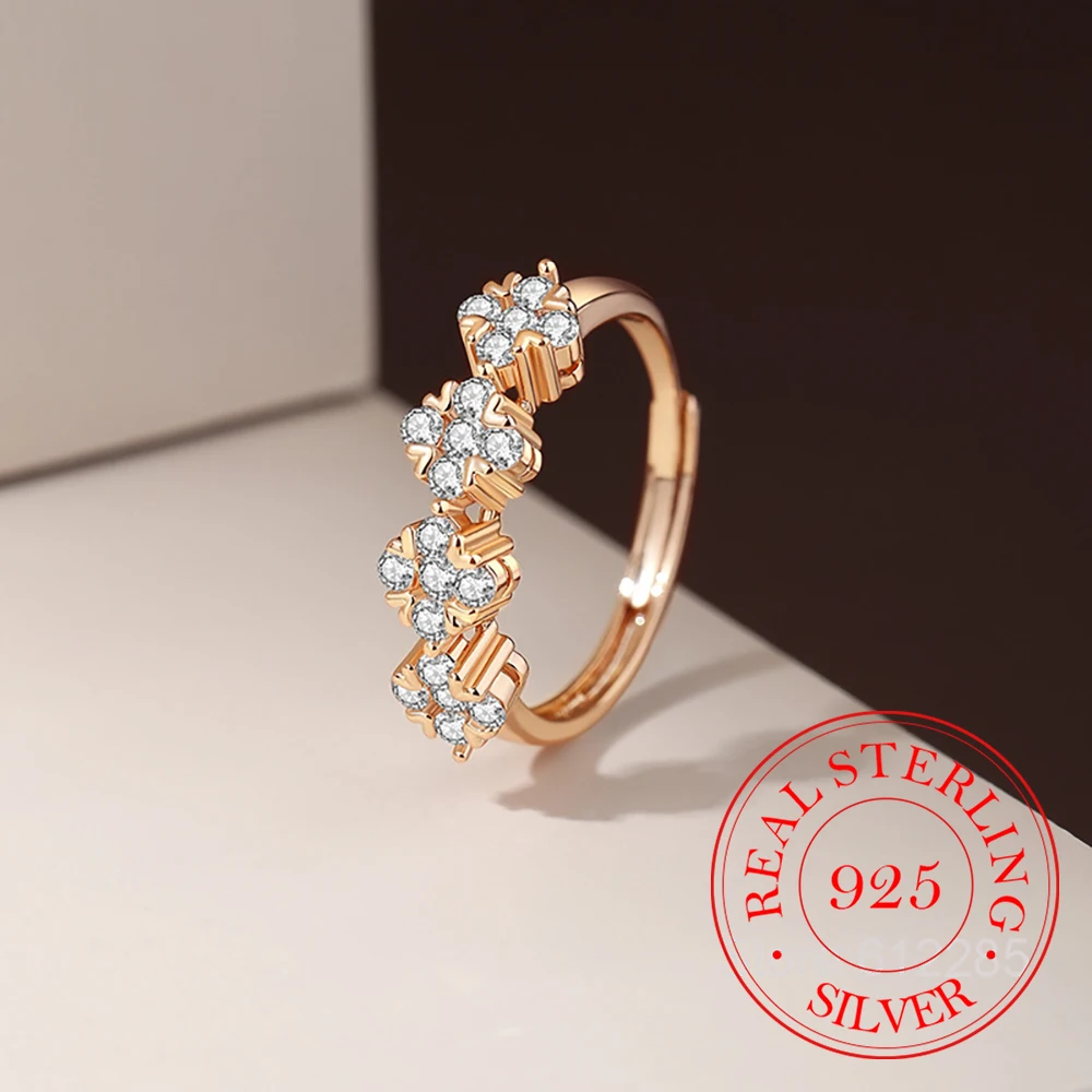

925 Sterling Silver Jewelry 18K Gold Plated Crystal Flower Finger Rings for Women Wedding Party Jewelry For Girls Friend Gift
