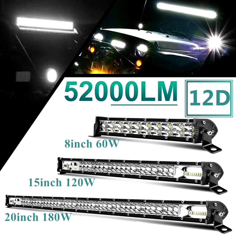 Super Slim 12D 15''20''32 Zoll LED-Lichtleiste Spot Flood 4x4 für ATV Offroad-Einsatz LED-Arbeitsscheinwerfer Doppelreihig 12V 24V für 4x4 Jeep SUV AUTO PKW LKW Traktor
