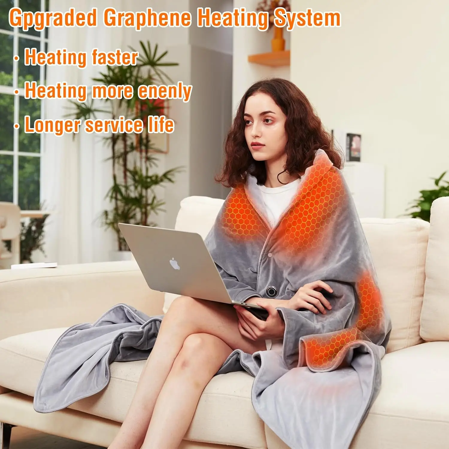 12V 10000mAh Rechargeable Battery Included,50”x60” Portable Heating Blanket,3 Heating Levels Soft Flannel Electric Throw Blanket