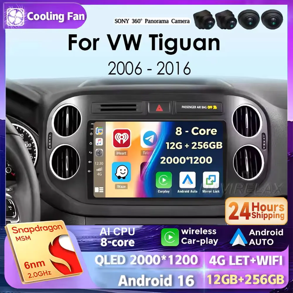 Android 16 Car Radio For Volkswagen VW Tiguan 2006 2010 2016 Golf Plus Wireless Carplay Auto Car Stereo Multimedia Player 4G GPS