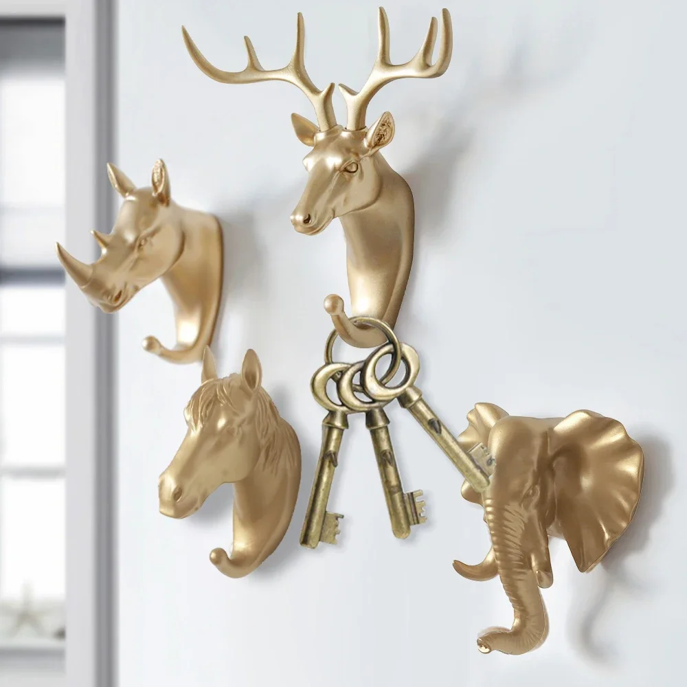 

Wall Hanging Key Hanger Hooks Adhesive Coat Hook Animal Display Racks Clothes Keys Hang On The Wall Storage Horns Hangers