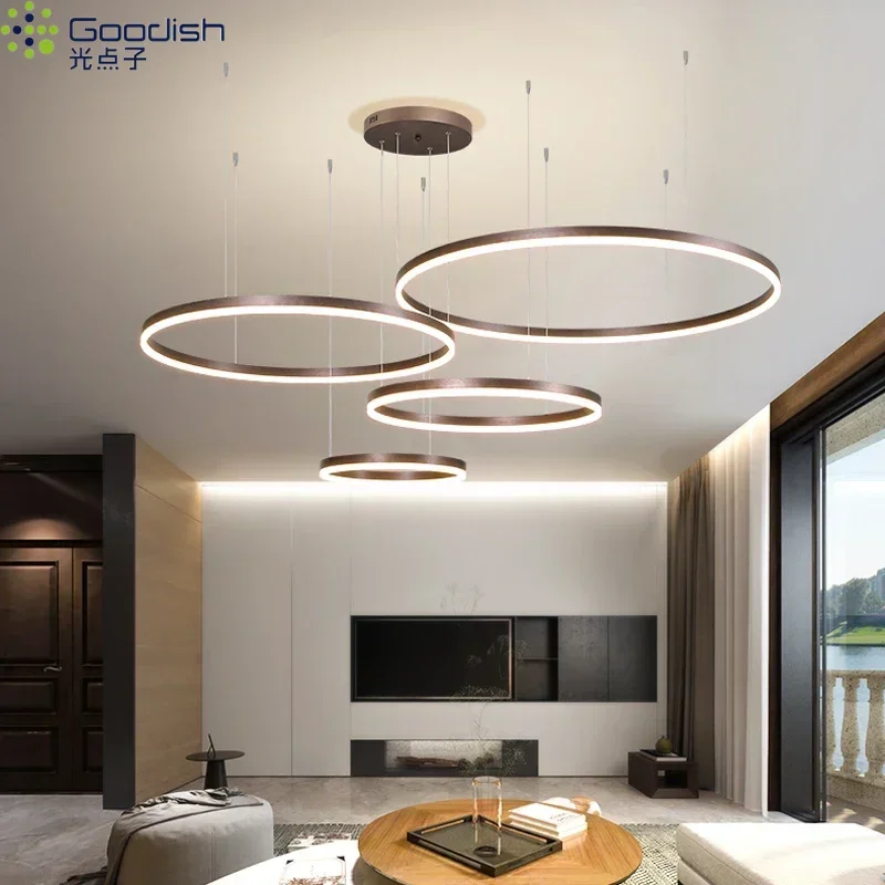 

Modern LED Pendant Light Luxury Nordic lamp for Living Dining Room Hall Brushed Circle Rings Mounted Hanging Lighting Chandelier