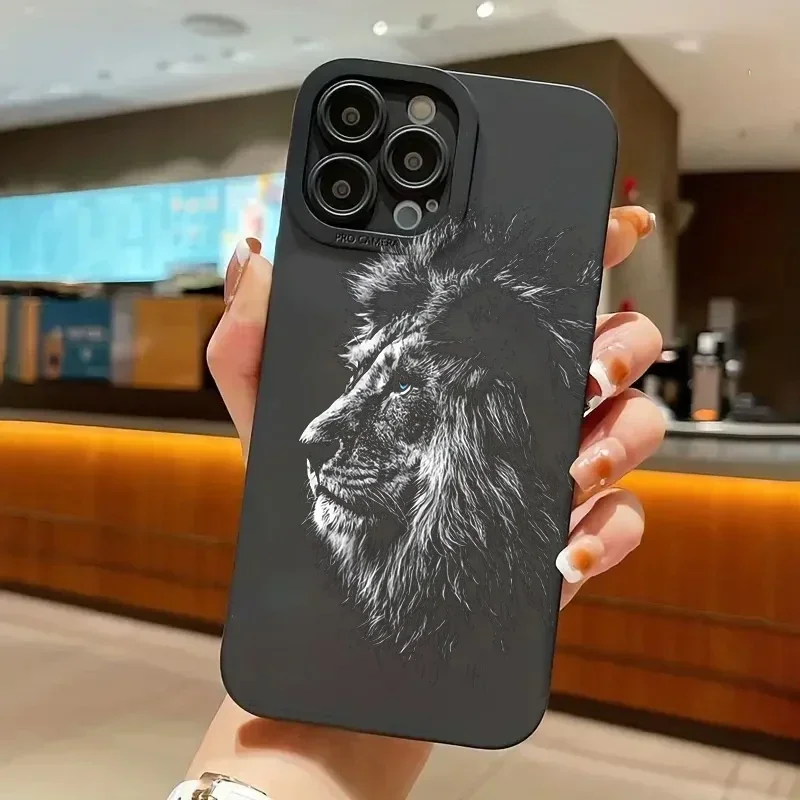 Lion Pattern Phone Case For iPhone 16 15 14 13 12 11 Pro Max XS XR 7 8 Plus SE 2022 Shockproof Matte Soft Silicone Bumper Cover