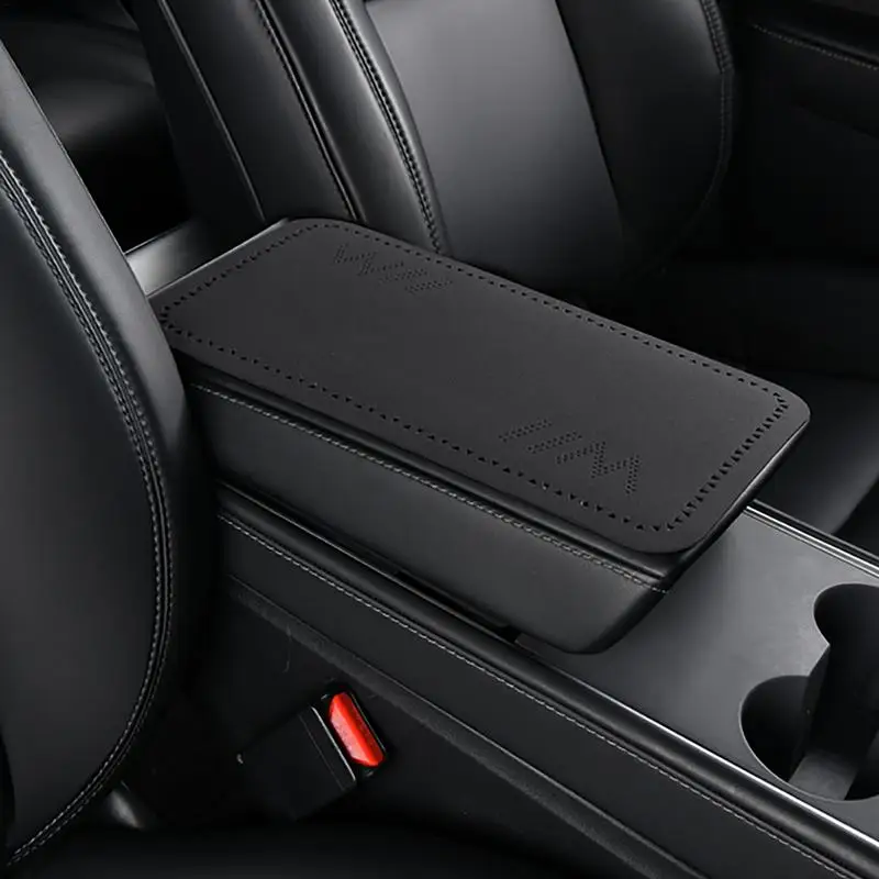 Center Console Pad Ultra-Thin Center Console Mat Armrest Cover Car Interior Accessories Anti-Slip Black/Orange Fits Armrest Box