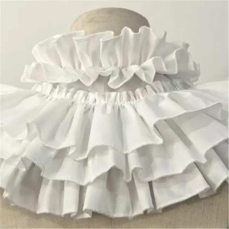 23GE Fashionable Pleated False Collar White Ruffled Victorian Neckwear Cape for Women