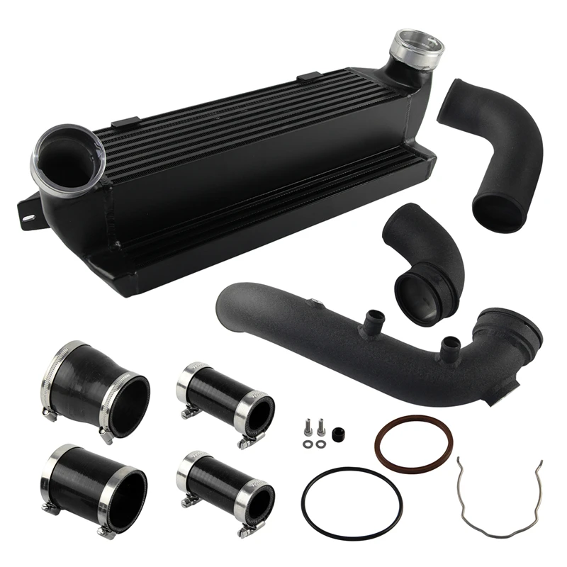 Bar & Plate Intercooler+Super Charge Pipe+Boost Pipe Hose Kit For BMW N54 E8X E9X 1-series 135i 335i 06-13 Black/Red Aluminum