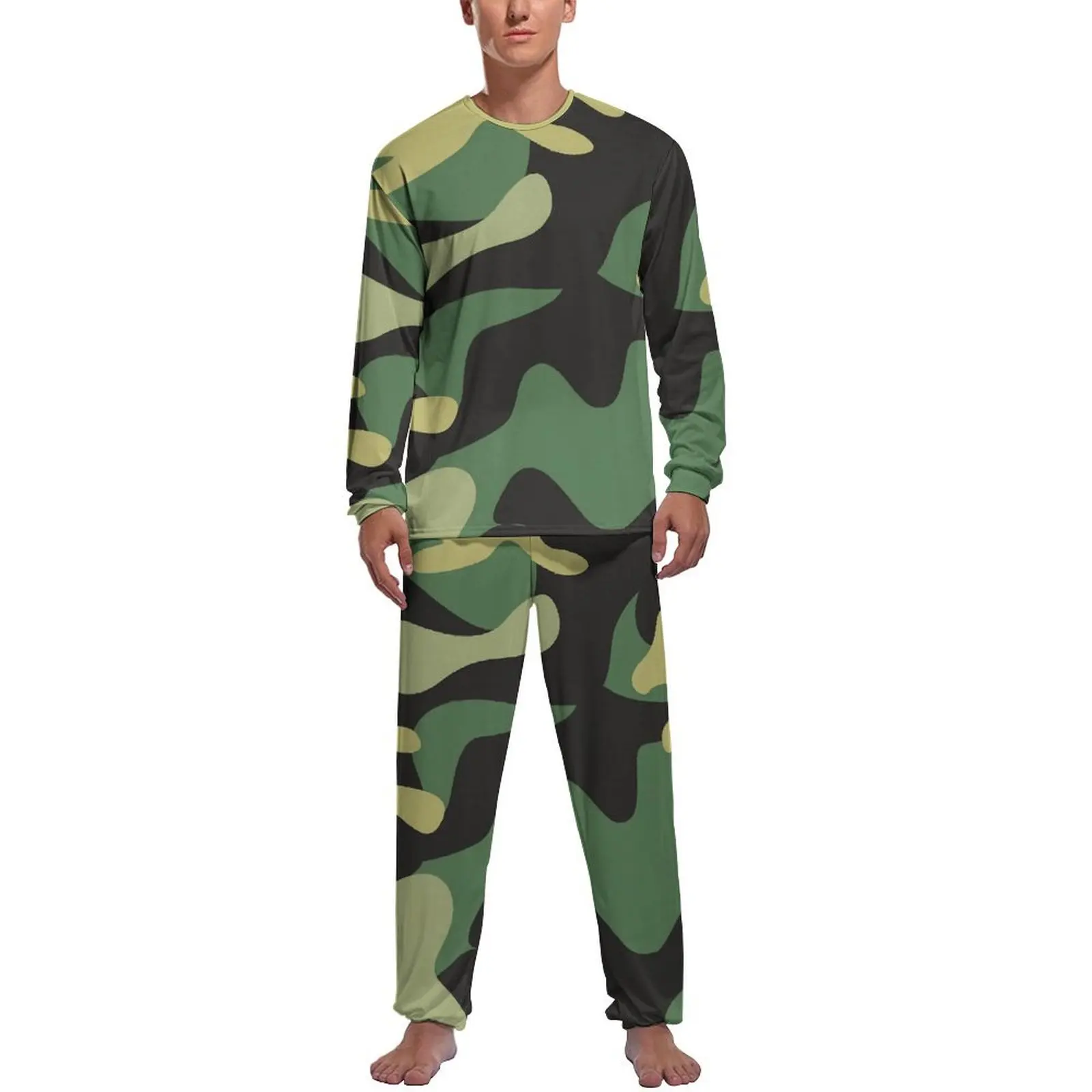 Leger Camouflage Pyjama 'S Heren Camouflage Trendy Huis Pak Herfst Lange Mouw Tweedelige Esthetische Design Pyjama Sets