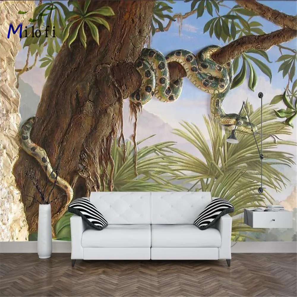 Milofi 3D printing snake coil tree means prosperous career and multiple business opportunities wallpaper mural background wall