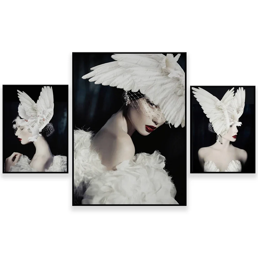 Dove Head Woman Canvas Art, Bird and Woman Wall Art, Beautiful Woman Canvas, Angel Woman Print, White Skin Girl Poster
