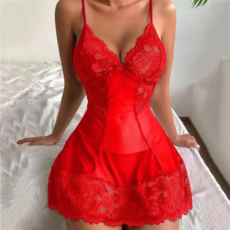 مجموعة ملابس نوم حسية من الدانتيل والتول - ملابس منزلية حميمة للنساء من Bralette بتصميم شفاف، ملابس رومانسية للأزواج #6