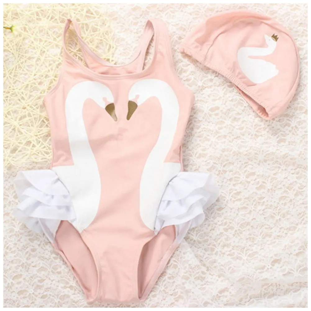 Bikini per bambini bikini di un pezzo costumi da bagno stampati con cigno costumi da bagno per neonate costumi da bagno per bambini costume da bagno