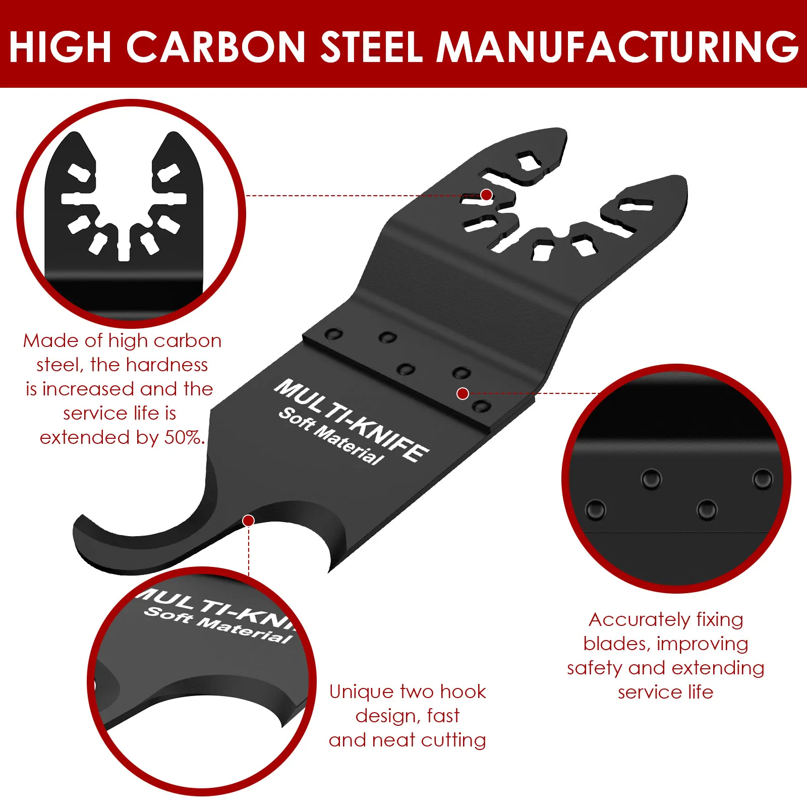 4/5Pcs Double Hook Oscillating Saw Blade High Carbon Steel Quick Cutting Multi Tool for Carpet Cardboard Oscillating Hook Blade