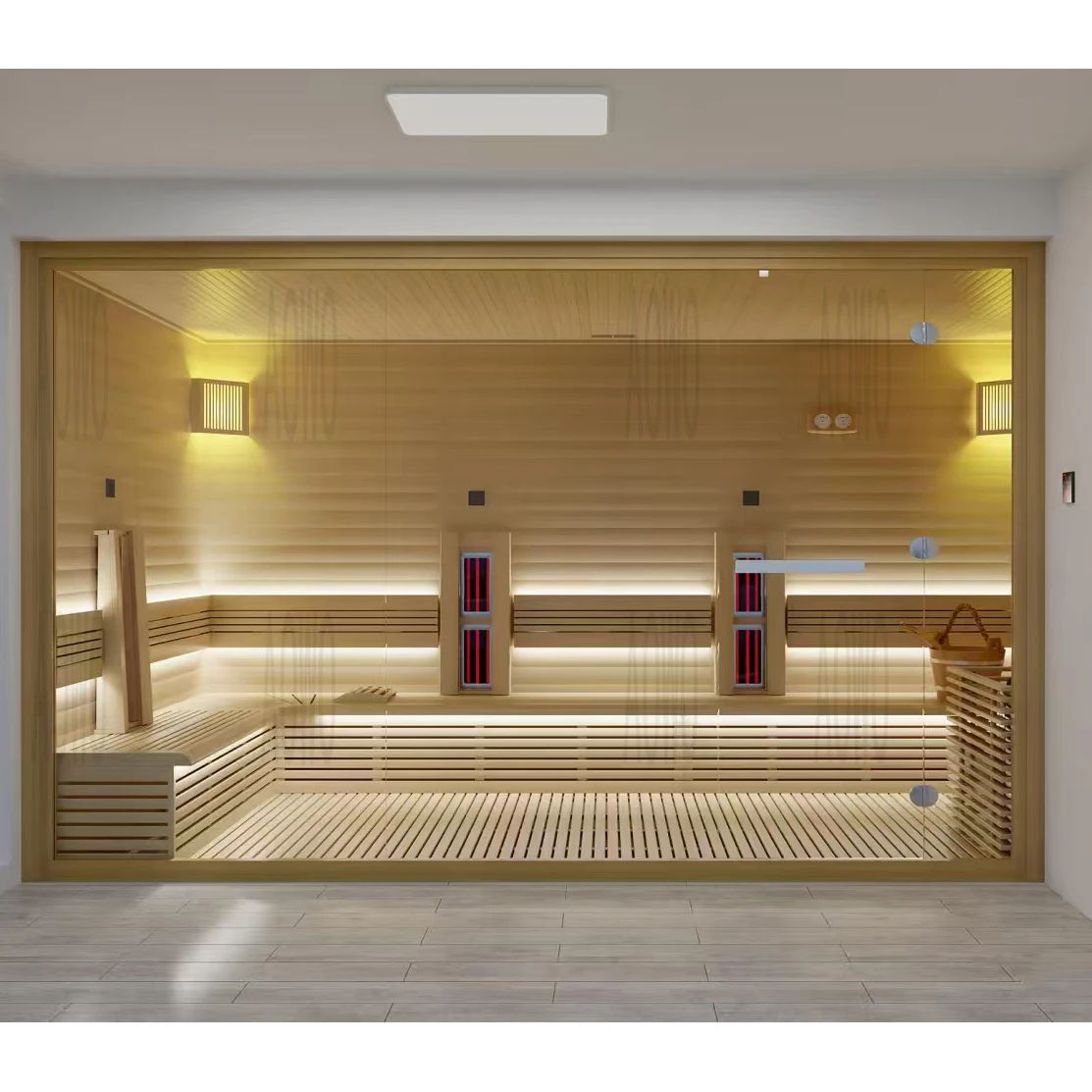 

Salt Sauna Room 8 Person Red Light Phototherapy Outdoor Sauna With Shower Hammam Room Sauna Extrieur Steam Room